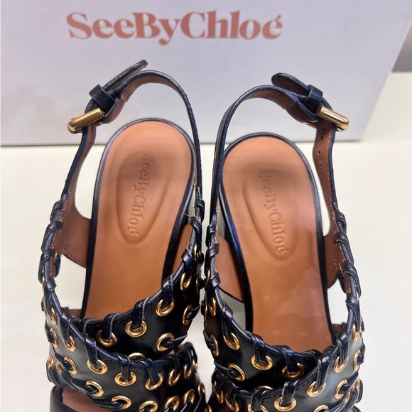 See by Chloe Elegant Black Stiletto Heels with Gold Accents and Cushioned Insole - Picture 3 of 9